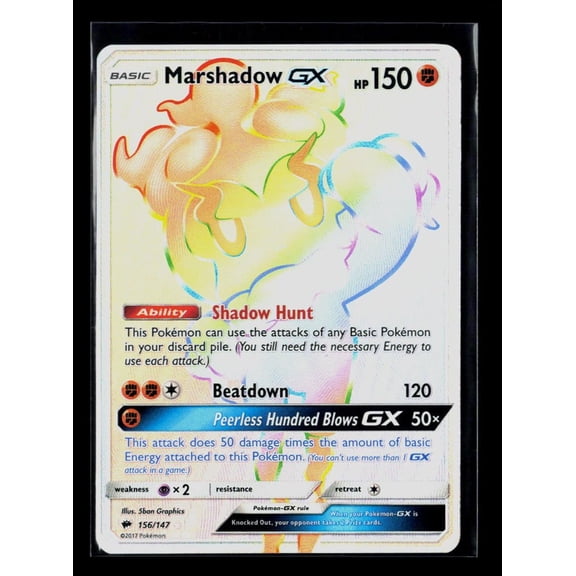 Collectible Lightly Played 2017 Burning Shadows Marshadow GX Rainbow Secret Rare FA HR #156/147 Pokemon Card