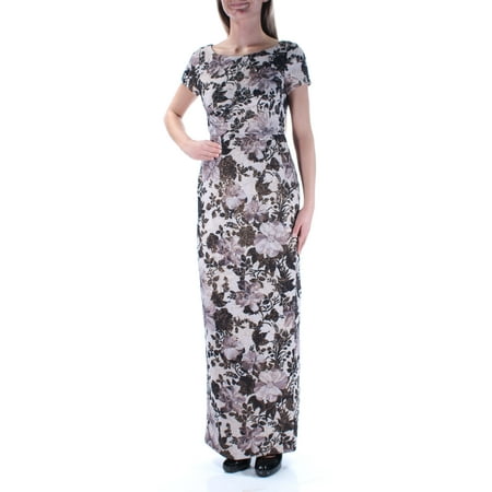 ADRIANNA PAPELL Womens Beige Beaded Floral Full Length Dress Petites Size: 2P