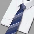 thumbnail image 2 of Hoppin Gee Men's Gray Blue Twill Stripe Neckties, Business Wedding Tie, 2 of 6