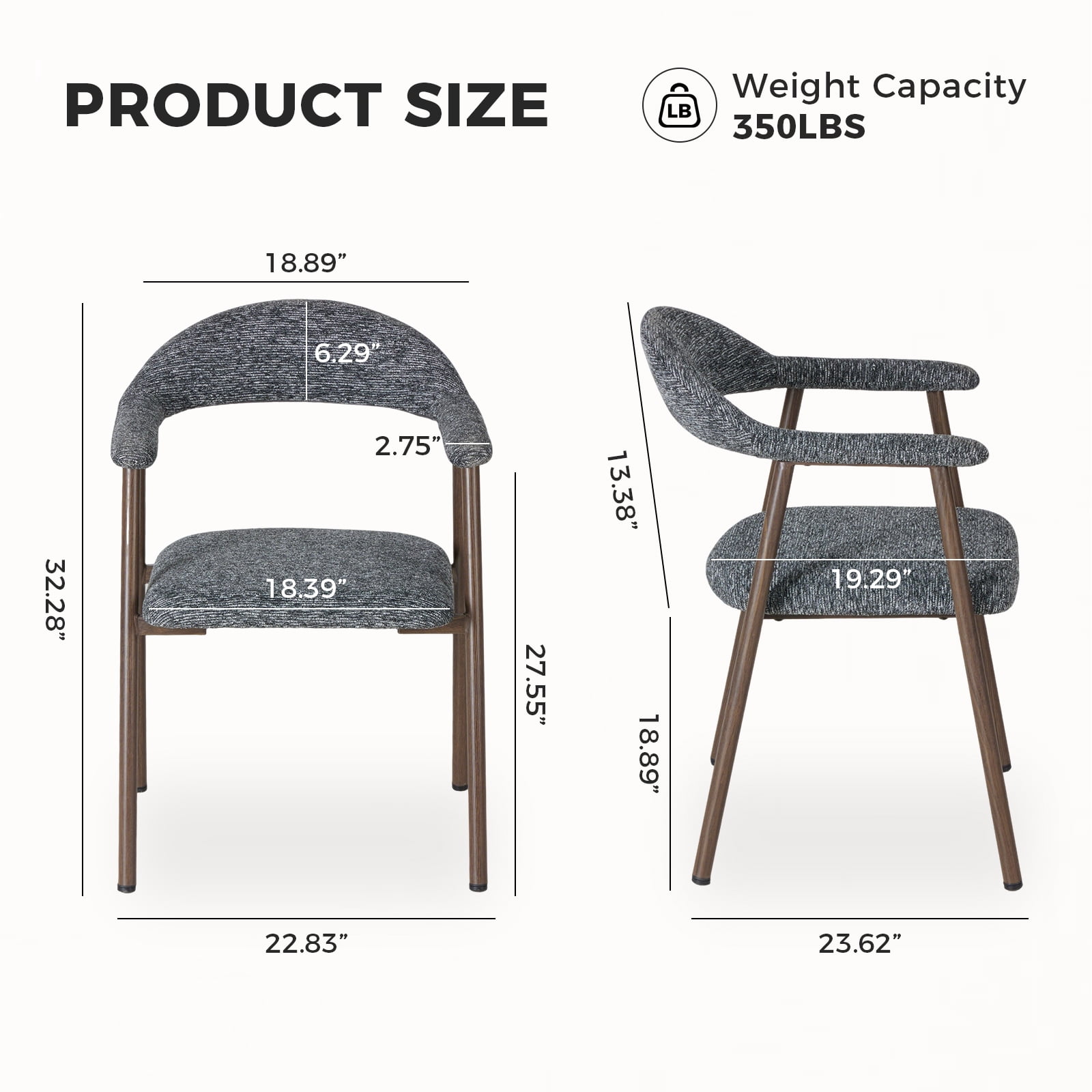 EDX Dining Chairs Set of 2, Modern Upholstered Kitchen Side Chairs for Dining Room, Ergonomic Padded Accent Seats with Sturdy Legs, Dark Gray