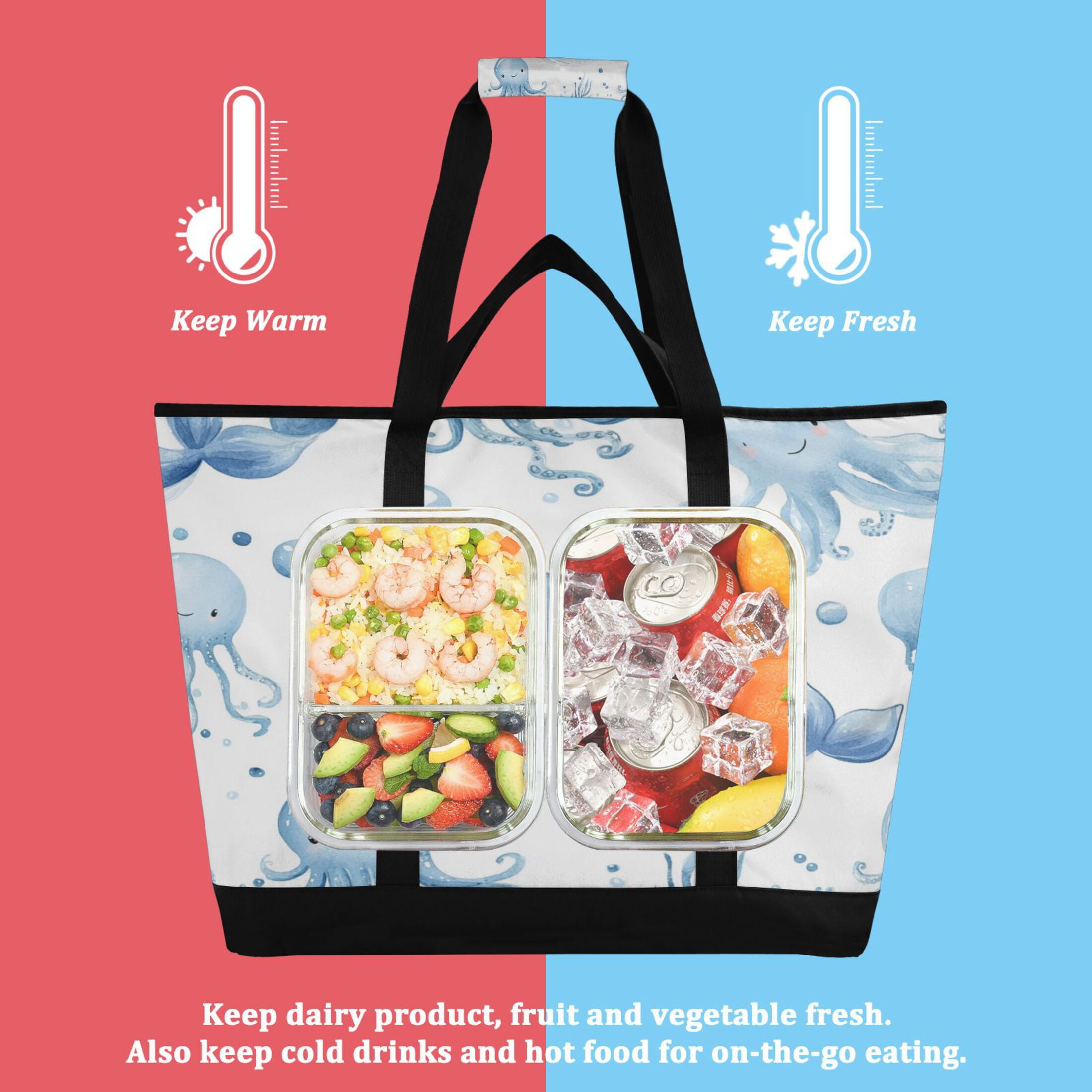 Large Hand-held Ice Pack Picnic Bag Insulation and Refrigeration Suitable for Shopping Picnics and Camping Super Cute Little Whale