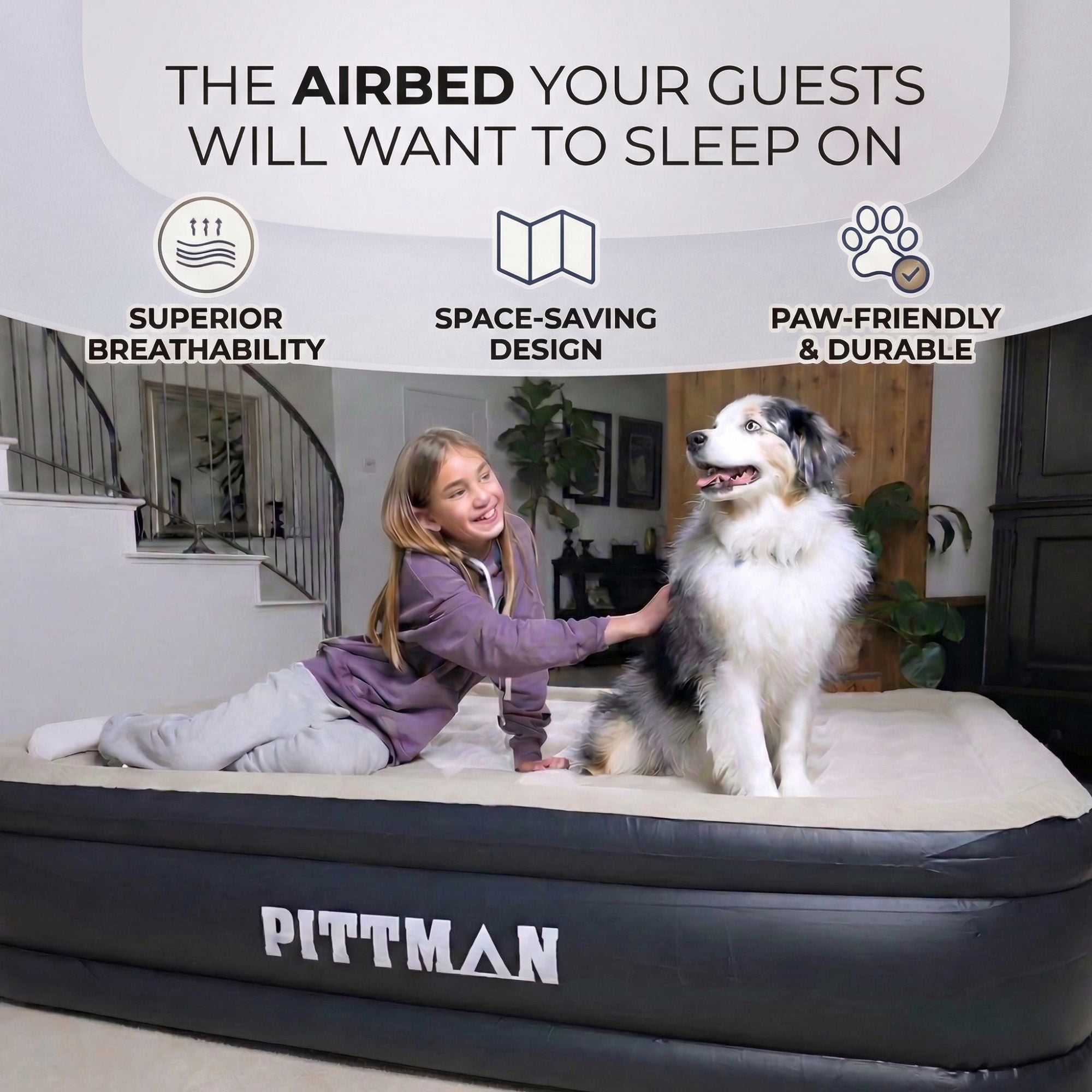 Pittman - Queen Air Mattress with Built-in Pump - 18" Inflatable Air Bed - Self Inflation & Deflation