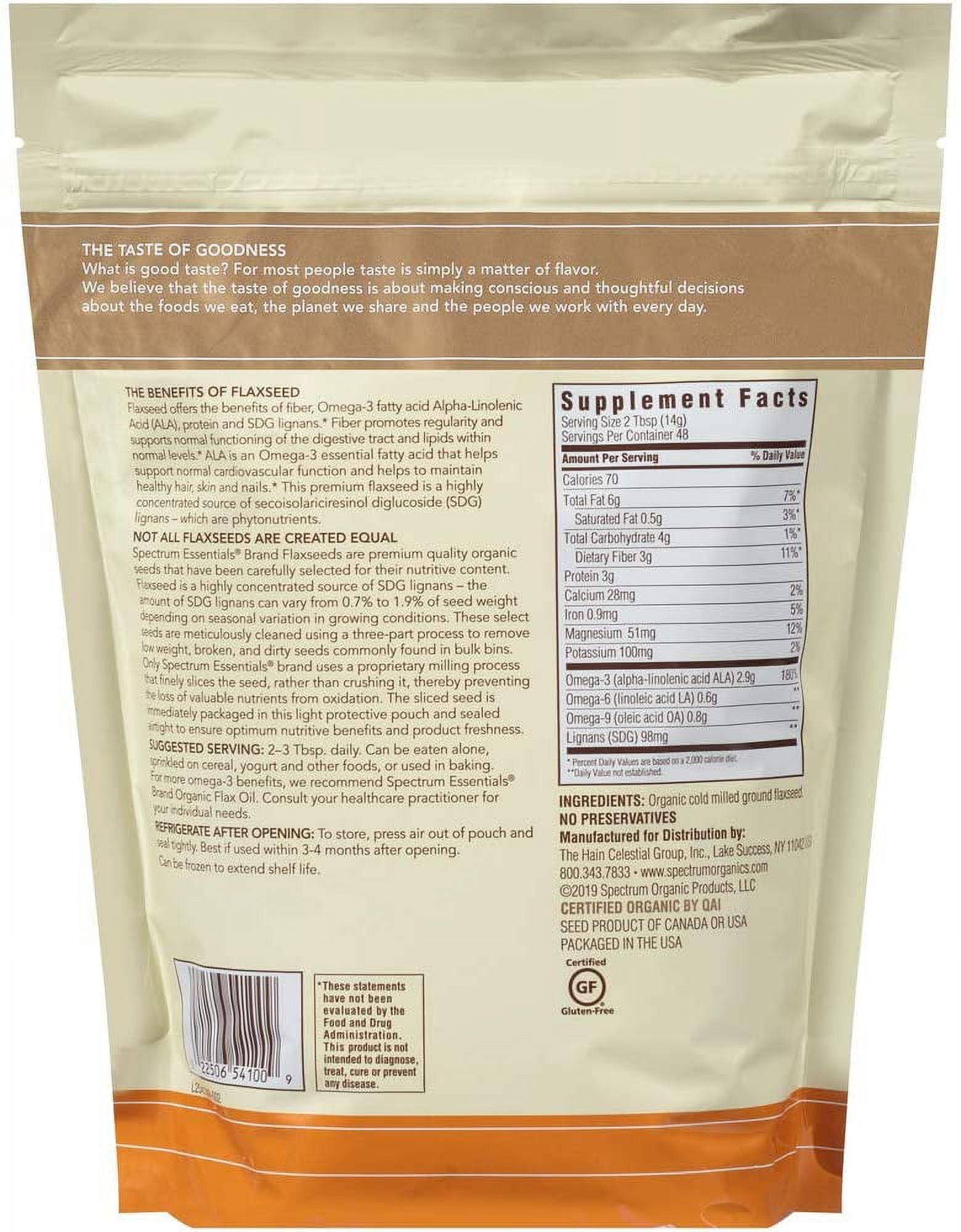 Spectrum Essentials Organic Cold Milled Ground Premium Flaxseed 24 oz Pack of 4
