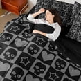 thumbnail image 4 of Erosebridal Square Geometry Bedding Full Size, Black Grey Bedding Sets Full Size, Gothic Skeleton Reversible Bed Set, Breathable Room Decorative, 7-Piece, 4 of 6