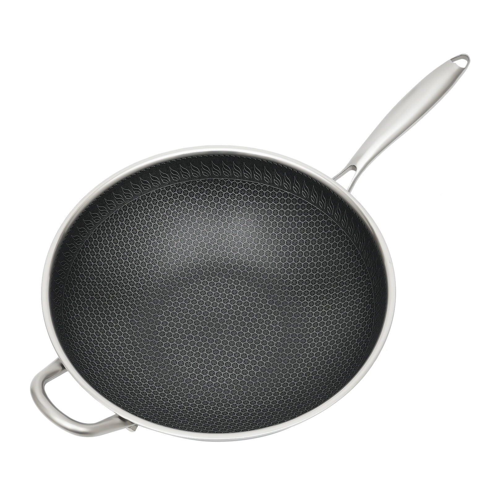 Stainless Steel Non Stick Double Sided Honeycomb Cooking Frying Pan Wok & Lid US