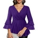 thumbnail image 1 of Ounisa Womens Ruffle 3/4 Sleeve V Neck Double Layers Mesh Blouses Loose Fit Flowy Tunic Tops, 1 of 6