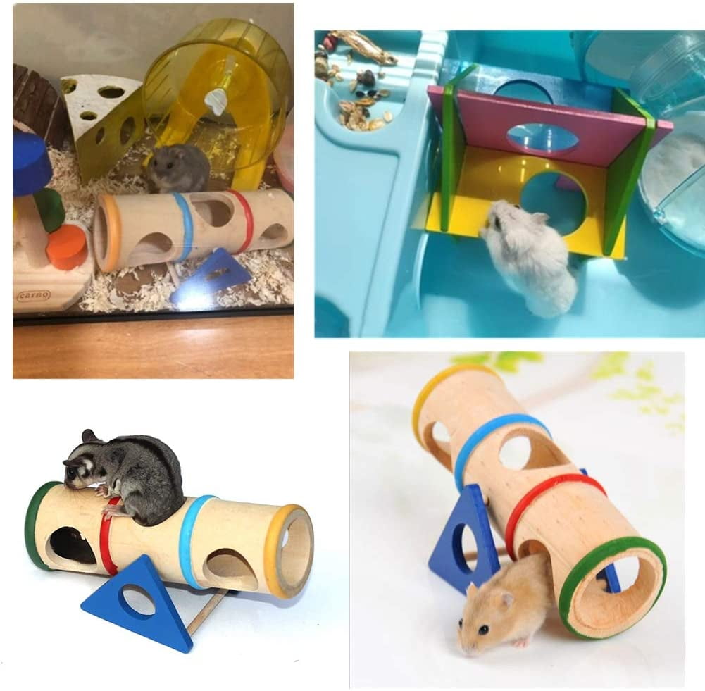 Hamster Wooden Seesaw Tunnel Toy Funny Gym Exercise House Grinding Teeth with Play Platform for Dwarf Hamster Small Pets Wooden Platform 