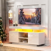 Hommpa TV Stand for TVs up to 55 with LED Lights & Power Outlets Modern Gaming Entertainment Center High Gloss Media Console TV Cabinet White