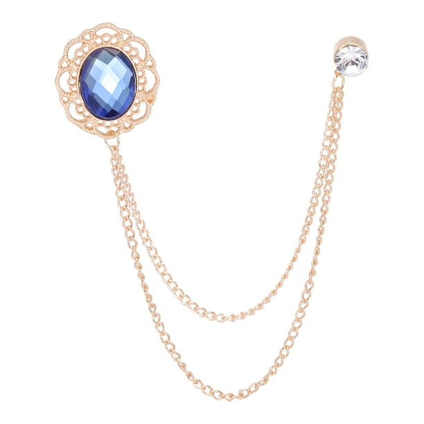 Broches de cadena de strass Uxcell, cadena de borlas de strass ovalada en tono dorado (azul)