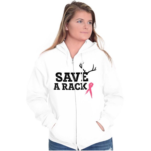 Save A Rack Antler Breast Cancer Pink Zip Hoodie Sweatshirt Women Brisco Brands S