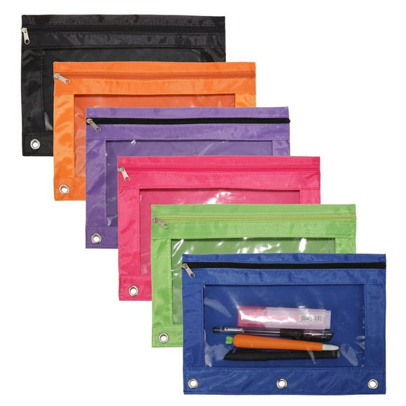 Pencil Pouch Creative 3-Ring Large Capacity Oxford Zipper Pen Holder Bag Pencil Organizer Bag Makeup Bag 9.84'' x 7.09''