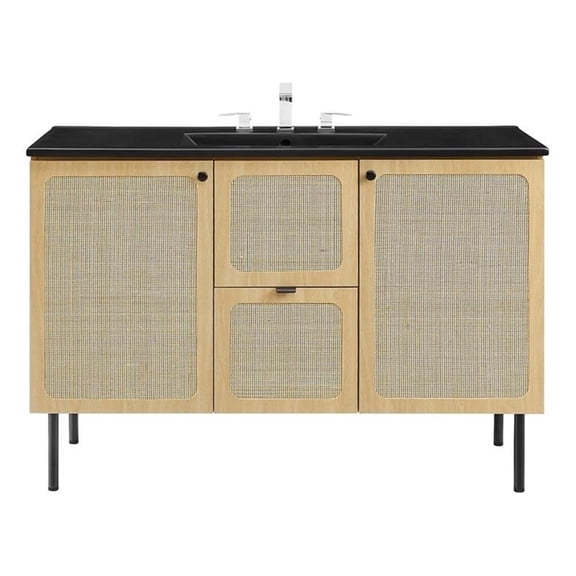 Pemberly Row 48" Single Sink Wood & Metal Bathroom Vanity in Oak and Black