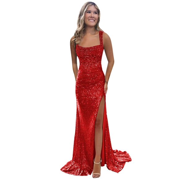 Vestido de fiesta BOLENSYE 2025, ajustado con lentejuelas rojas y abertura para mujer