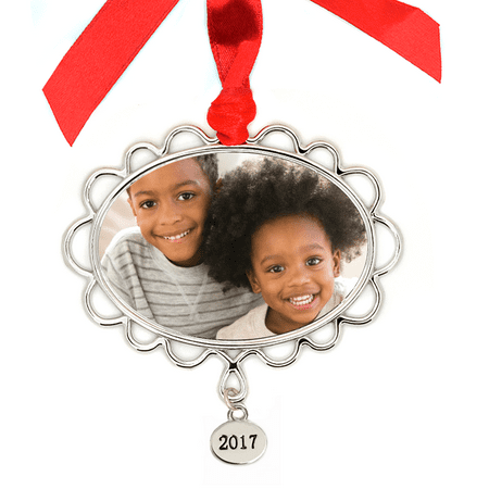 Metal Petal Frame Photo Ornament, with 2017 Tag