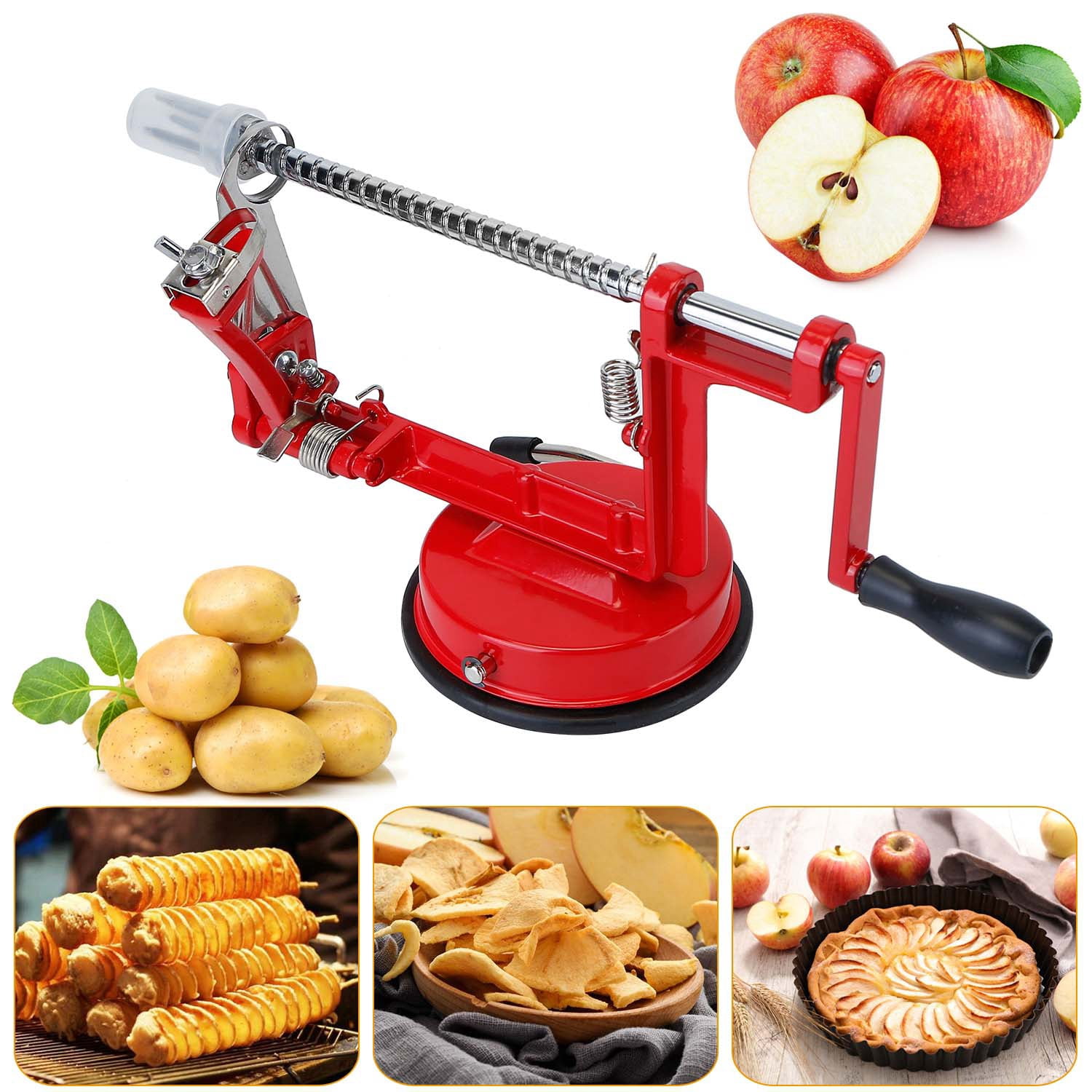 3 in 1 Fruit Peeler, 3‑in‑1 Apple Peeler Slicer Corer,Apple Slicer Corer with Suction Base, Zinc Alloy and Stainless‑Steel Blade for Kitchen Fruit Processing