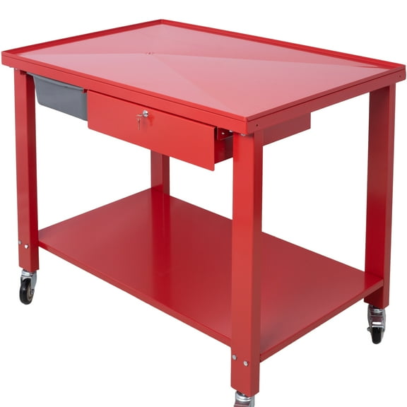 Noaman Transmission Teardown Work Station 1/2 Ton Capacity, 48"x31.5"x41.3" Sloping Drain Table with Locking Drawer, Removable Drain Basin & 4" Caster Wheels, Red