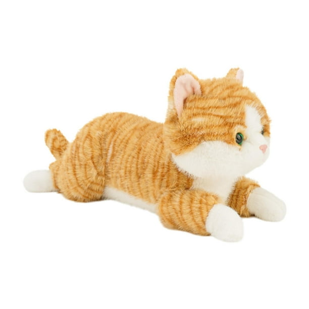 Gatito de peluche, animal de peluche de gato, cómodo, suave y realista, muñeco de gato de peluche, lindo juguete de peluche para dormitorio, sofá de Amarillo