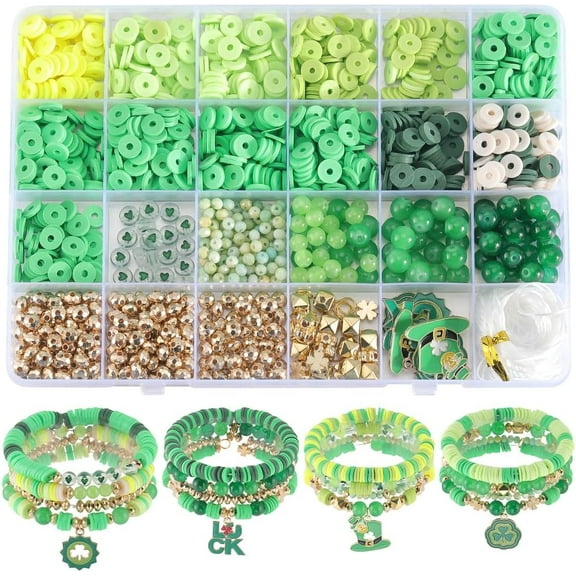 Saint Patrick's Day Theme DIY Polymer Clay Beads Multi-layer Bracelet Making Kits Green 8x0.5~1mm Hole: 2mm