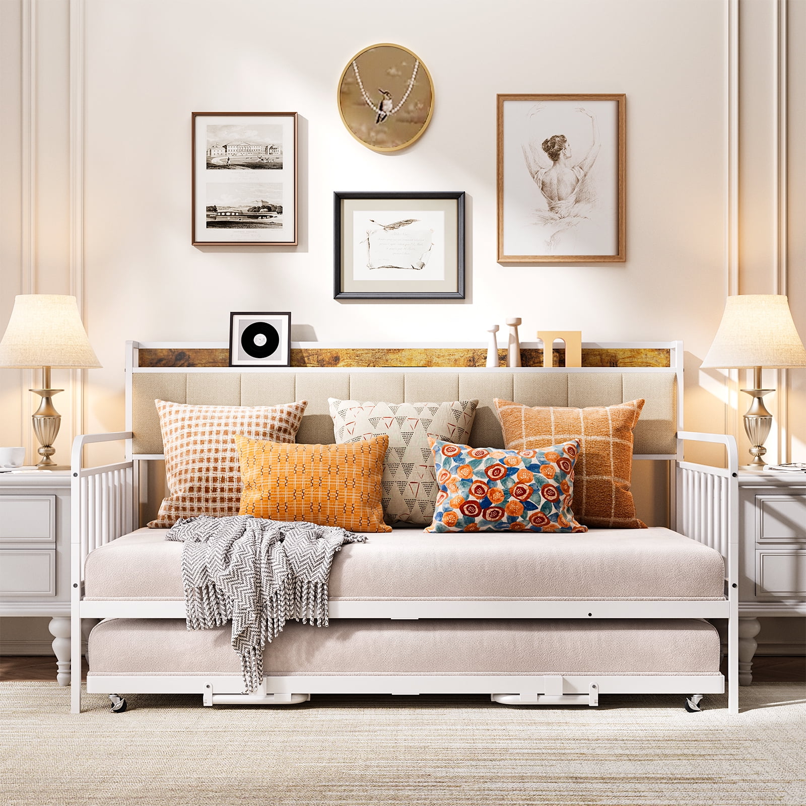 Lofka Daybed with Charging Station, Height Adjustable Twin Daybed