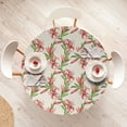thumbnail image 4 of Ambesonne Spring Fitted Round Tablecloth, Tiger Lily Flowers Exotics, 36"- 40" Diameter, Coral Green Off White, 4 of 5