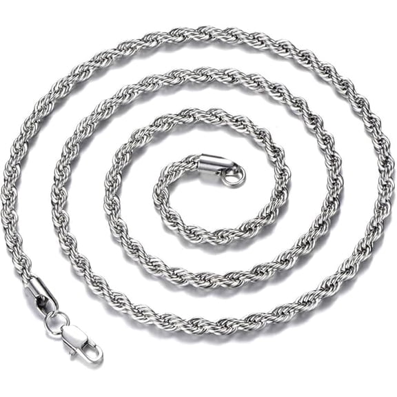 925 Sterling Silver 3MM Diamond-Cut Rope Chain Italian Necklace for Women & Men 20 Inches