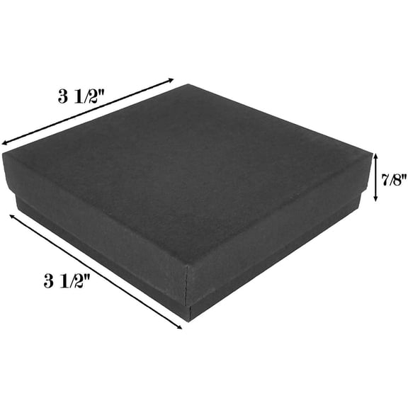 888 Display - Pack of 15 Boxes of 3 1/2" x 3 1/2" x 7/8" H Matte Black Kraft Cotton Filled Jewelry Boxes