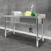 Miumaeov Silver Stainless Steel 47.24 Inch Rectangular Single Bowl Commercial Sink