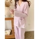 thumbnail image 5 of Pijama de mujer de primavera y otoño de manga larga a cuadros con encaje para el hogar, cárdigan, traje de talla grande, 5 of 6