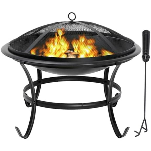 22" Portable Firepit Mini Round Fire Bowl w/,Screen Cover,Safety Metal Legs Fireplace for Backyard, Camping,Patio$$Garden & Patio