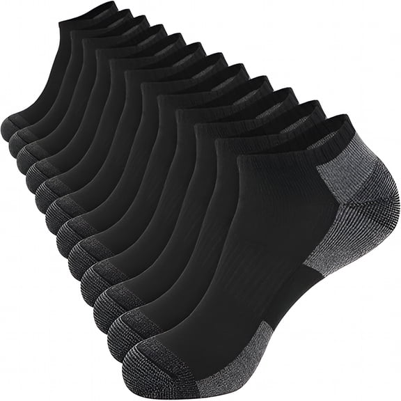 TELOLY 12 Pack Mens Cushioned Ankle Socks, Low Cut Breathable Casual Socks (Shoe Size 6-11)