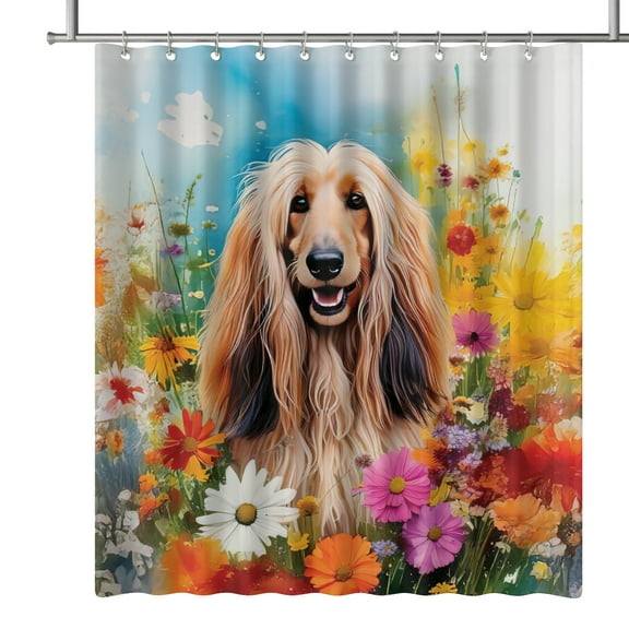 Welcome Spring Summer Afghan Hound Portrait Flower Blue Sky Shower Curtain Dog Lover Waterproof Bathroom Bathtub Curtain - 12001