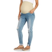 Maternity Plus-Size Full-Panel Distressed Skinny Jeans