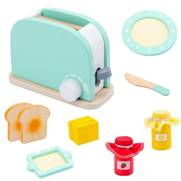 Wooden Kitchen Playset Toy Bread Maker Simulation Appliance For Kids Pretend Cooking, Role Playing Educational Learning Tool With Utensils