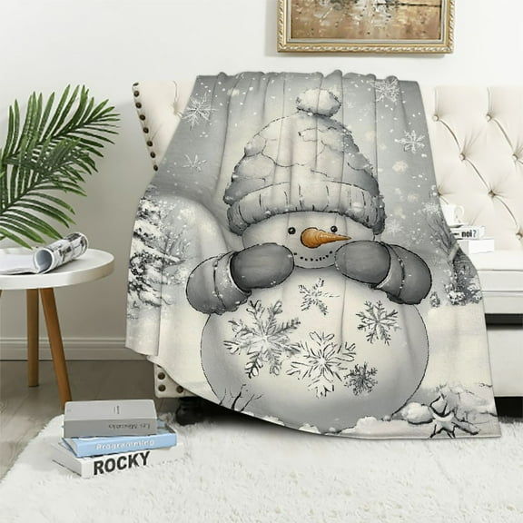 Pratyus Snowman Snowball Snowy Day Flannel Throw Blanket for Couch Sofa Bed, Christmas Home Decor Super Soft Blanket for All Seasons 40x50in
