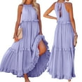 thumbnail image 6 of Womens Summer Sleeveless Dresses Halter Tie Back Ruffled Tiered Maxi Dress Swing Long Dress with Pockets, 6 of 6
