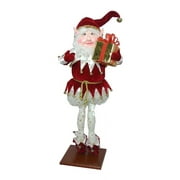 Fantasy Creations 25" Fantasy Gold Star Pants Christmas Elf Holding Present on Display Stand