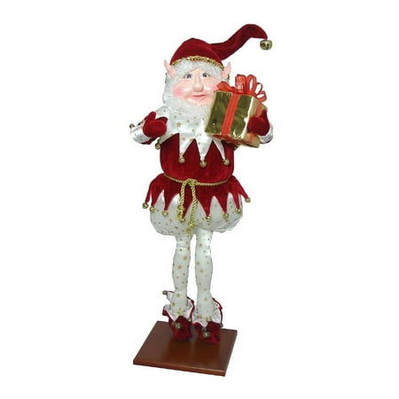 Fantasy Creations 25" Fantasy Gold Star Pants Christmas Elf Holding Present on Display Stand