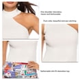 thumbnail image 5 of Women Summer Top Knitted One Shoulder Choker Neck Off Shoulder Sleeveless Slim Fitted Jacket Top White L, 5 of 6