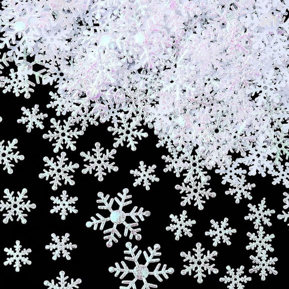 6 Bags 3 Sizes Snowflakes Confetti Decorations Snow Scatter Sequins White Plastic Snowflake Table Confetti Christmas Winter Glitter for Wedding Birthday Holiday Celebration Party Supplies for DIY