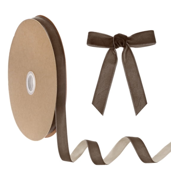 Uxcell Thin Velvet Ribbon, 5/8'' 25 Yards Single Side Christmas Ribbon for Christmas Tree Gift Wrapping Flower Bouquet [Dark Brown]