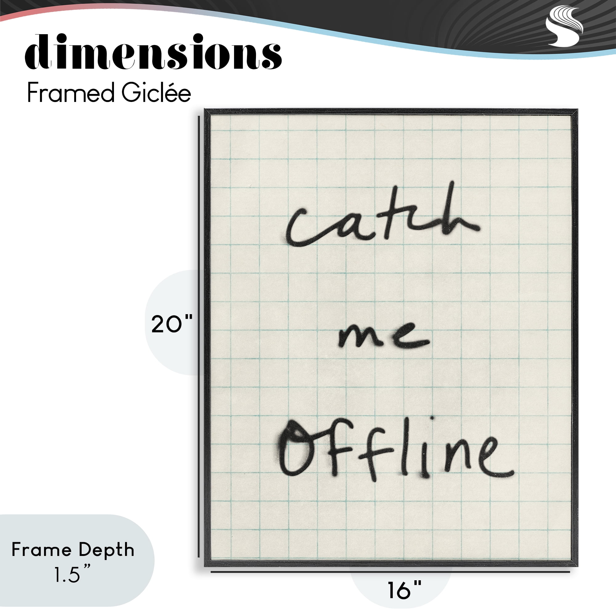 Stupell Industries Catch Me Offline Scrawl Black Framed Giclee Art, design by Victoria Barnes