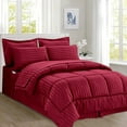thumbnail image 1 of Mocassi Cozy & Soft 8-Piece Bedding Set - Includes Comforter, Smart Sheet Set, Bed Skirt, Matching Pillowcases and Shams, Striped Design, Full/Queen, Burgundy Comforter Set, 1 of 7