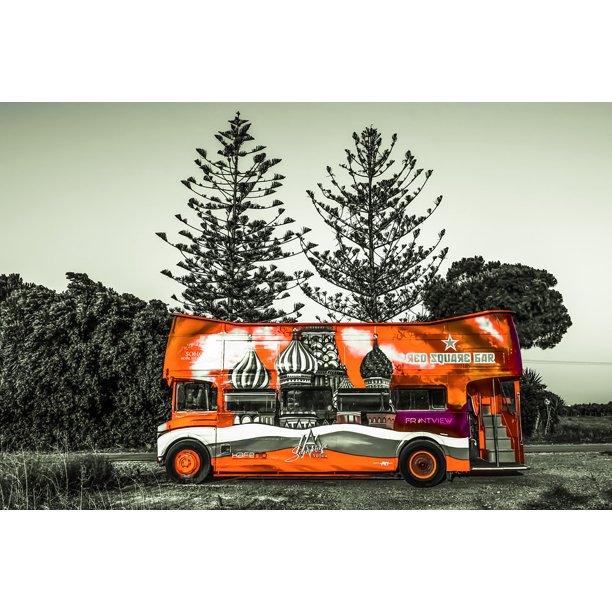 Canvas Print Bus Transportation DoubleDecker Bus Colorful Stretched