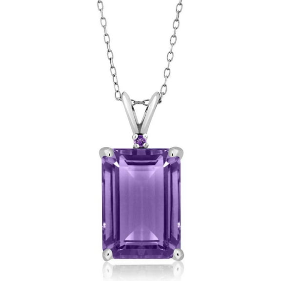 Gem Stone King 925 Silver Purple Amethyst Pendant Necklace for Women (7.12 Cttw, Gemstone February Birthstone, Emerald Cut 14X10MM, with 18 inch Silver Chain)