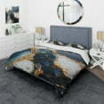thumbnail image 1 of Designart "Marble Ink Art in Gold and Blue I" Abstract Liquid ink Bedding Covert Set - Abstract Gold Modern Bed Set With 2 Shams, 1 of 6
