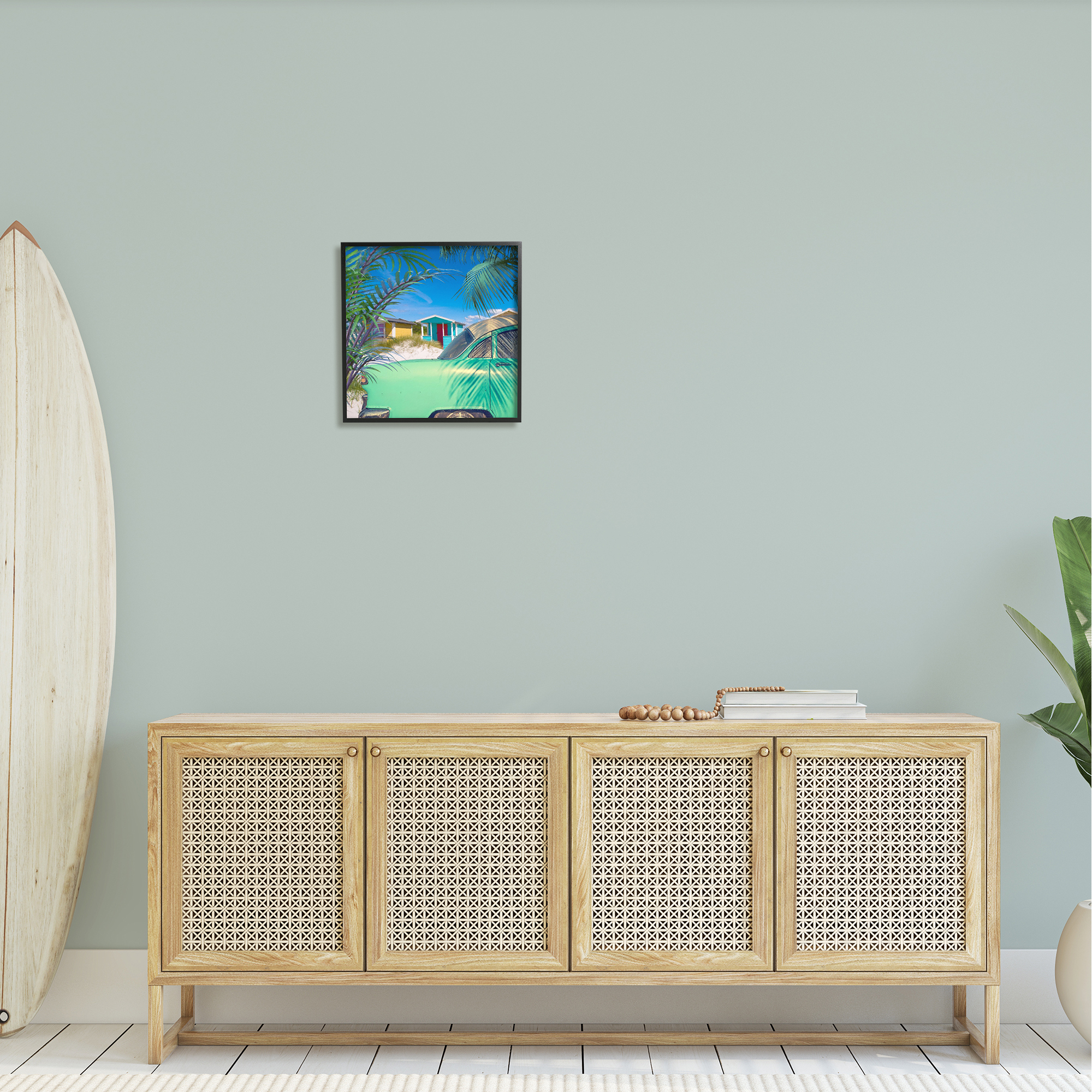 Stupell Vintage Car Coastal Vacation Cottages Landscape Photography Black Framed Art Print Wall Art