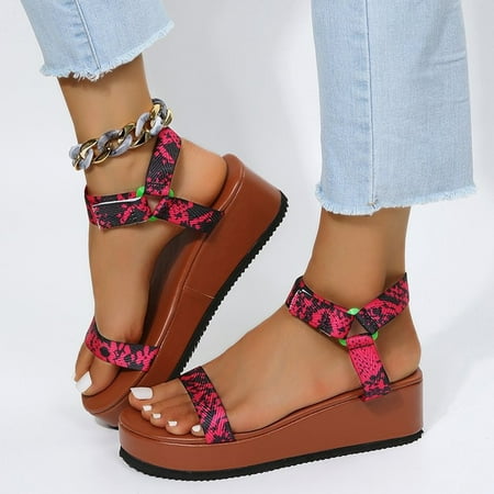 

XIAOFFENN Slip On Sandals For Women Bling Sandals For Women New Wedge With Graffiti Beach Sandals Women Thick Bottom Sexy Snake Pattern Buckle Beach Sandals Sparkly Sandals