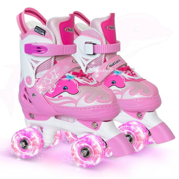 Nattork Patines de ruedas para niños Patines de ruedas ajustables con luz para niñas y niños, patines verdes, azules, morados y rosas para niños pequeños principiantes, patines de ruedas para interior