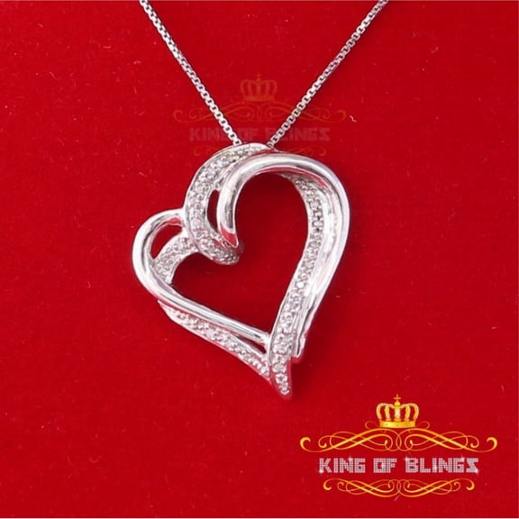 King of Bling's Real 0.10CT Diamond HEART'S 925 Sterling Silver White Charm Necklace Pendant