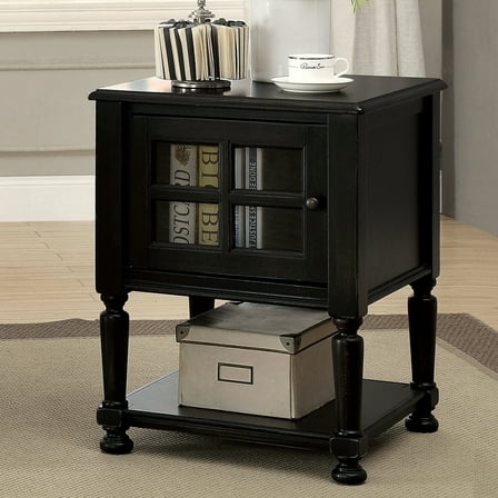Furniture of America Vishta Vintage Cabinet Side Table, Antique Black